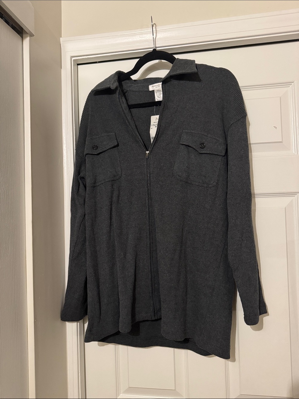 Jones New York Dark Charcoal Zip Cardigan Jacket